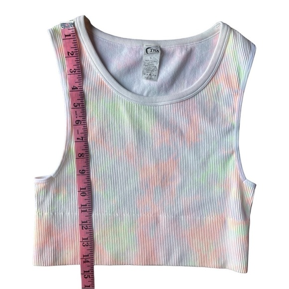 Zyia Active Neon Pastel Watercolor Tie Dye Ribbed Crop Top, Size Large - Picture 6 of 6